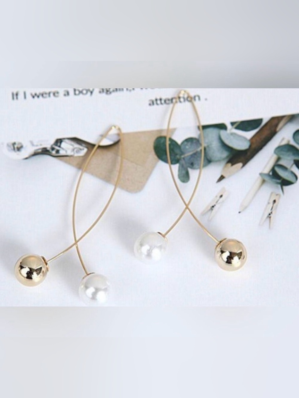 💕 $6 Bundled Stylish Pearl Cross Wire Fish Shape Golden Earrings NWT